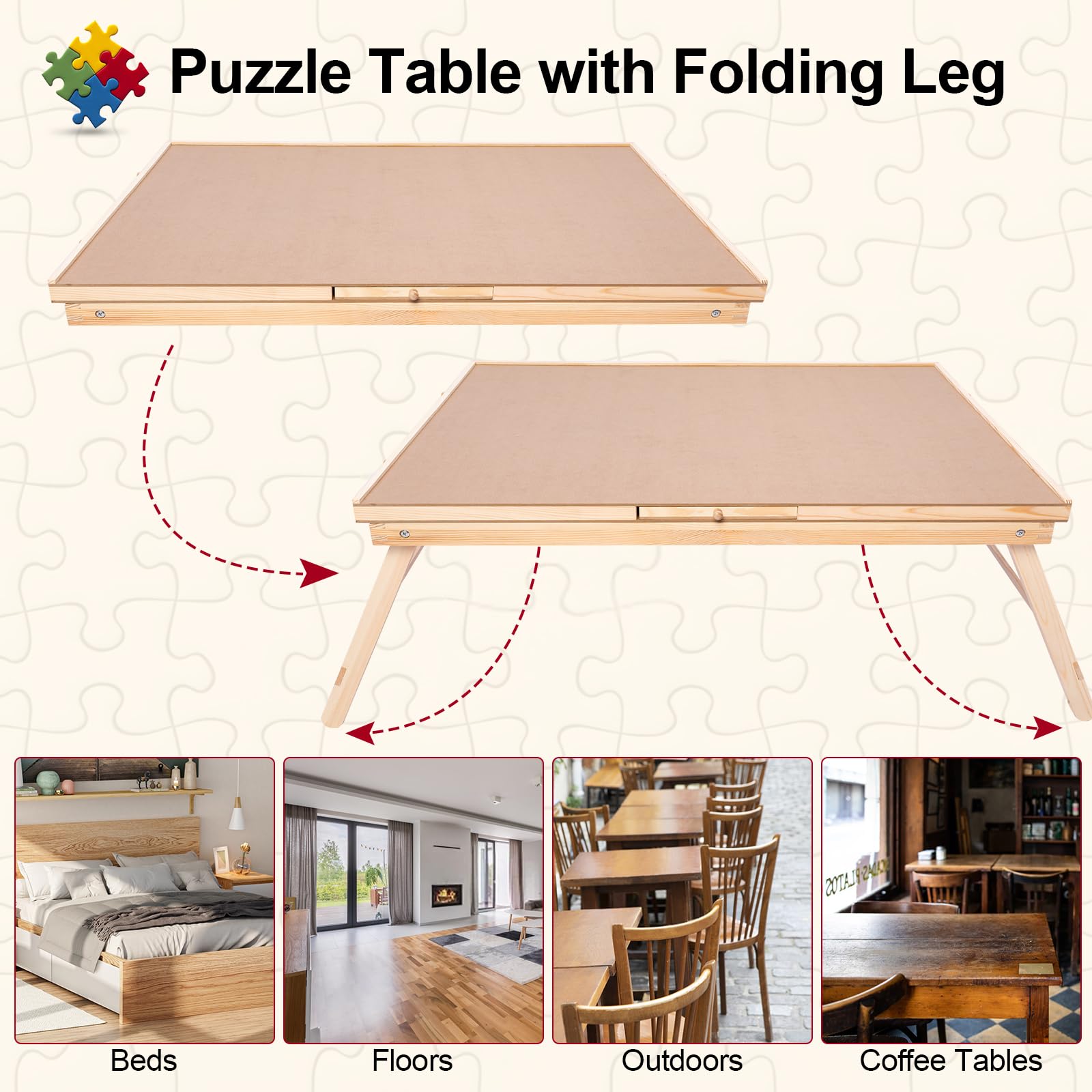 1500 Piece Wooden Folding Puzzle Table with Legs, 27" x 35" Jigsaw Wooden Puzzle Board with 6 Sliding Drawers and Puzzle Cover Jigsaw Puzzle Table for Adults Birthday Gift for Family - WoodArtSupply