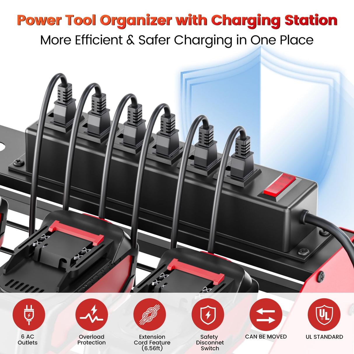 [2025 Upgraded] Power Tool Organizer Wall Mount with Charging Station, [5-Layer 220 LBS Heavy Duty], Metal Garage Tool Organizer Storage, Tool Battery Utility Racks for Room Garage Workshop Workbench HSicily