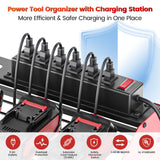 [2025 Upgraded] Power Tool Organizer Wall Mount with Charging Station, [5-Layer 220 LBS Heavy Duty], Metal Garage Tool Organizer Storage, Tool Battery Utility Racks for Room Garage Workshop Workbench HSicily