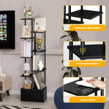 Vrisa Bookshelf with Fabric Drawer 7 Tier Bookcase with Storage 53" Tall Narrow Industrial Book Shelf Open Freestanding Shelf Organizer Unit for Living Room, Bedroom, Home Office, Black Vrisa