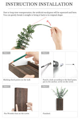 Dahey 2 Pack Wood Wall Planter Vase with Artificial Eucalyptus Farmhouse Wall Hanging Decor Pocket Planter for Indoor Fake Plants Greenery, Living Room Bedroom Kitchen Home Office Decoration Dahey