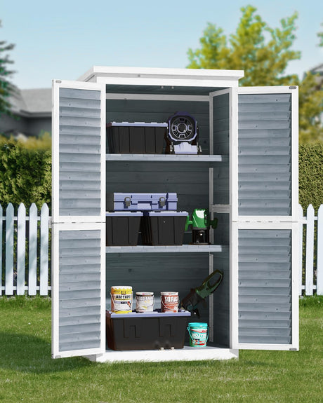 Bealife 63.2" Outdoor Storage Cabinet with Double Doors, Lockable Vertical Storage Shed with 3 Shelves Organizer, Waterproof Fir Wood Tool Closet Shed for Garden, Backyard, Patio, and Lawn -Grey Bealife