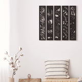 5 Pieces Wooden Wall Art Hollow Wall Decor Wood Wall Accents Themed Wood Panels for Home Decorations Bedroom Living Room, 15.7 x 2.9 x 0.2 Inch (Black, Leaf) Blulu