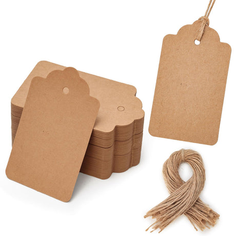 SallyFashion 100pcs Gift Tags with String Attached, 1.7 x 2.8 inch Kraft Paper Hang Tags for Clothes DIY Crafts Wedding Holiday (Brown) SallyFashion