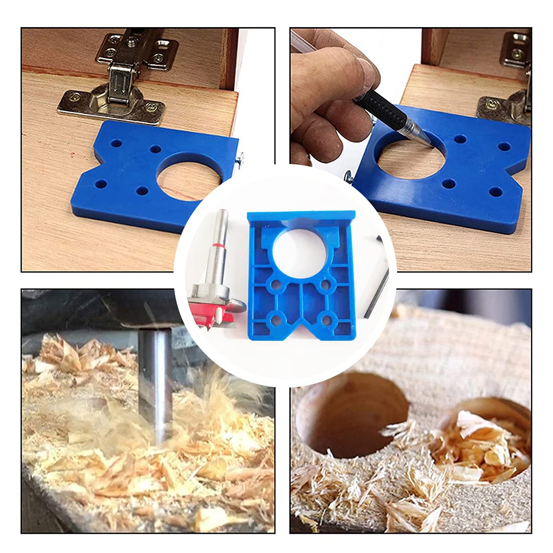 Furnrubden Forstner Drill Bit, 35mm Concealed Hinge Jig kit, Wood Drilling Hole Saw Set Woodworking Drilling Tool Wood Cutter for Face Frame Cabinet Cupboard Door Hinges Furnrubden