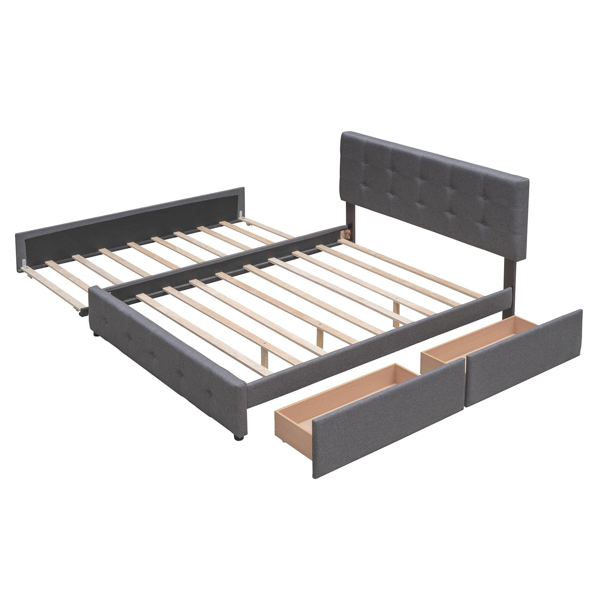 Ball & Cast Queen Size Bed Frame with 2 Drawers and 1 Twin XL Trundle, Linen Upholstered Platform Bed with Button Tufted Headboard and Wood Slats Support, No Box Spring Needed,Dark Gray Ball & Cast