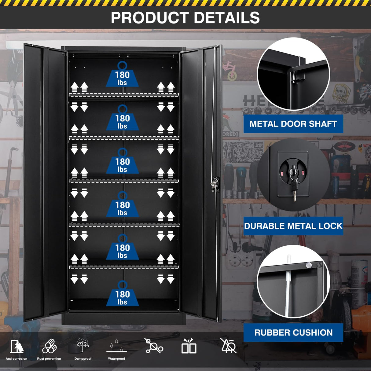 Fesbos Metal Storage Cabinet-71” Tall Steel File Cabinets with Lockable Doors and Adjustable Shelves-Black Steel Storage Cabinet for Home,Kitchen, School, Office, Garage Fesbos