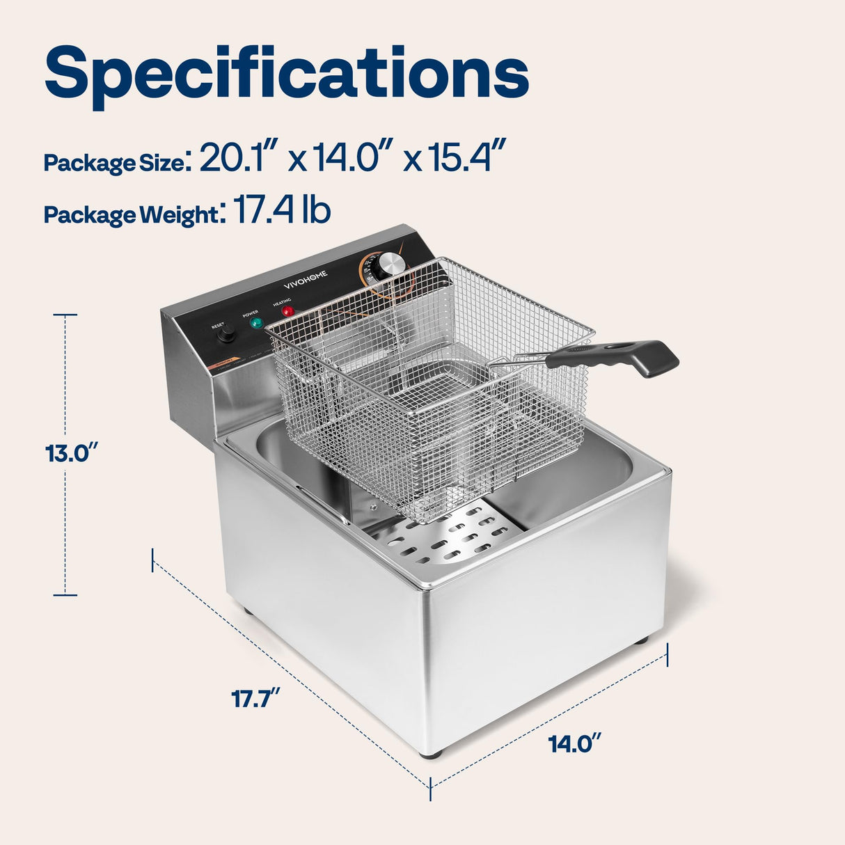 VIVOHOME 1700W 20 QT Electric Deep Fryer with 11.6 QT Removable Basket, Overheat Protection and Temperature Control for Commercial and Home Use VIVOHOME