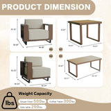 XTWEEX 6-Piece Outdoor Patio Furniture Set, Rocker Chairs and Sofa with Thick Cushions and Steel Frame and Wooden Board, PE Rattan Weaving Outdoor Conversation Set Brown/Light Gray Linen XTWEEX