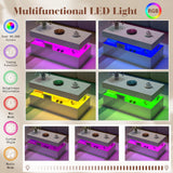 LUXOAK Coffee Table with LED Light, Modern High Gloss Finish Center Table with 2-Tier Storage Space, Minimalist Coffee Table for Living Room, Office, White LUXOAK