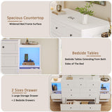 LIVAUVEAD Full Size Murphy Bed with Bedside Tables,Full Size Foldable Cabinet Bed Frame with Charging Station & Drawer,Murphy Bed Chest with Adjustable LED Light for Bedroom,Guest Room,White LIVAUVEAD