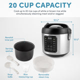 Aroma Housewares Professional Plus ARC-5000SB 20 Cup (Cooked) Digital Rice Cooker, Food Steamer, Slow Cooker, Stainless Exterior/Nonstick Pot, Silver, Black, 10-cup uncooked/20-cup cooked/4QT AROMA