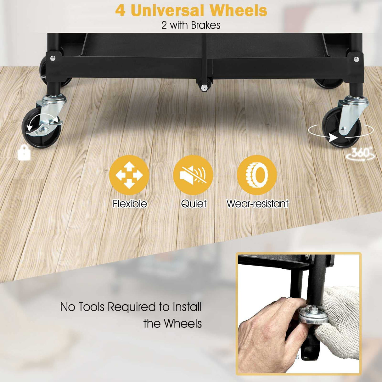 Goplus Folding Utility Cart, 3-Tier Rolling Tool Cart w/Lockable Wheels, 300LBS Capacity, Divided Storage Compartments, Collapsible Metal Service Goplus