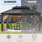 EROMMY 10'x13' Hardtop Gazebo Double Roof Galvanized Steel Canopy Outdoor Aluminum Frame Permanent Metal Pavilion with Netting and Curtains for Patio Backyard Deck and Lawns EROMMY