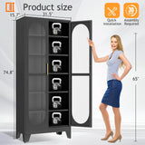 PAOFIN 75" H Locking Display Cabinet with Glass Door, Metal Curio Cabinets with 5 Adjustable Shelves, Tall Liquor Cabinet Display Case for Living Room, Wine, Clinic, Home - Assembly Required Black PAOFIN