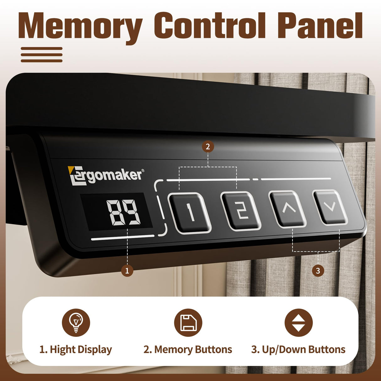 ERGOMAKER 35" Electric Standing Desk, Height Adjustable, Sit Stand Up Desk for Home Office & Computer Workstations, Memory Controller, Black ERGOMAKER