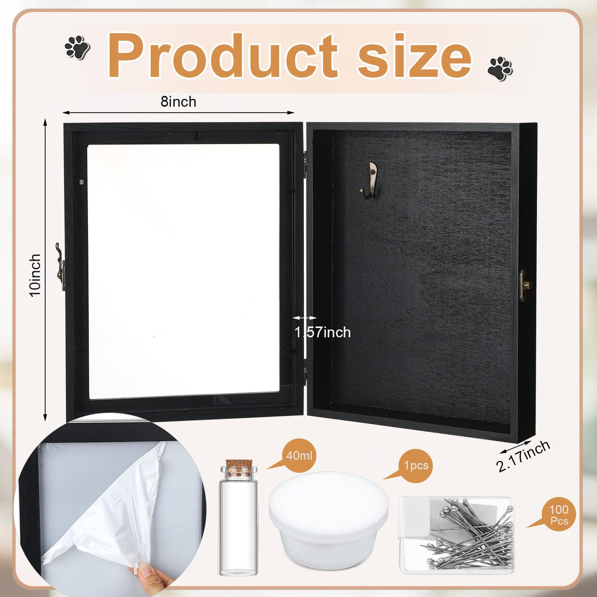 Colingmill Pet Memorial Shadow Box for Dog Cat with Wood Frame Small Bottle Pin Pet Print Kit Wood Frame Urn Ashes Display Case for Loss Dog Remembrance Memory Keepsake(Black,8 x 10 Inch) Colingmill