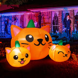 COMIN Halloween Inflatable 5FT Long Three Pumpkin Cat Head Combo with Built-in LEDs, Blow Up Yard Decoration for Holiday Party Indoor, Outdoor, Yard, Garden, Lawn COMIN
