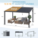 AECOJOY 13' x 10' Louvered Gazebo Pergola, 10x13 Outdoor Hardtop Wall-Mounted Lean to Gazebo with Adjustable Metal Rainproof Patio Roof, Pergolas and Gazebos Clearance, Heavy Duty Awnings for Patio AECOJOY