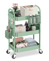 ALVOROG 3 Tier Rolling Cart with DIY Pegboards Metal Utility Cart with Wheels Handles Baskets Hooks, Storage Cart for Office Kitchen Bathroom(Green) ALVOROG