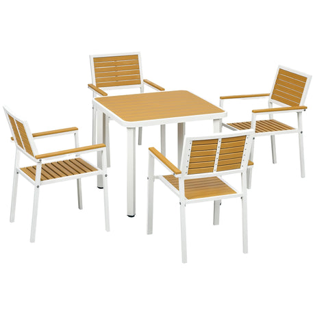 Outsunny 5 Piece Patio Dining Set for 4 with Umbrella Hole, Waterproof HDPE Outdoor Table and Chairs, Aluminum Frame Dining Furniture Set, Yellow Outsunny