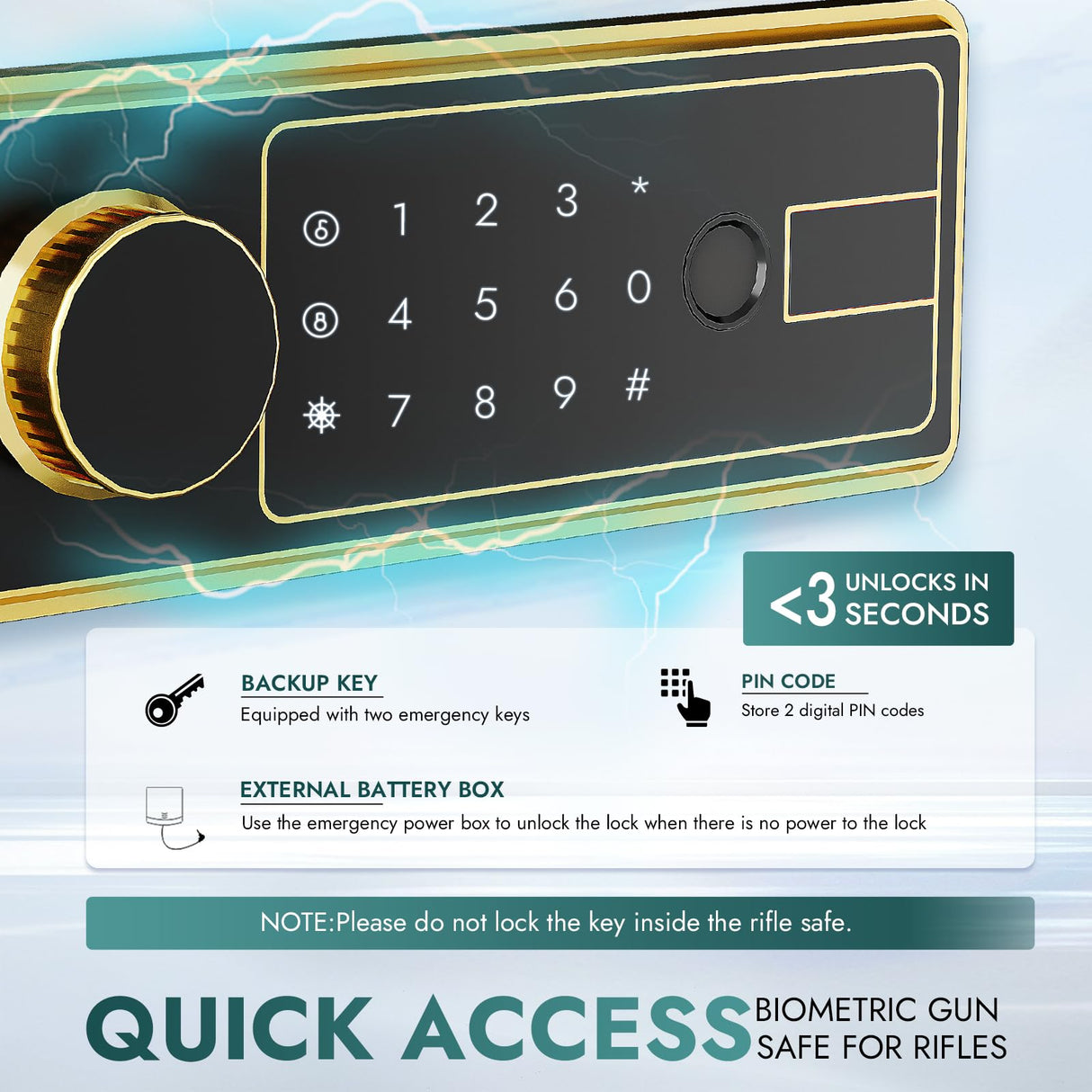 Karini Gun Safe 10-15 Biometric Gun Safe for Rifles Rifles and Pistols Fingerprint Gun Cabinet Gun Safes for Rifles with Optics Pistol & Firearm Storage | Includes Removable Shelf Karini