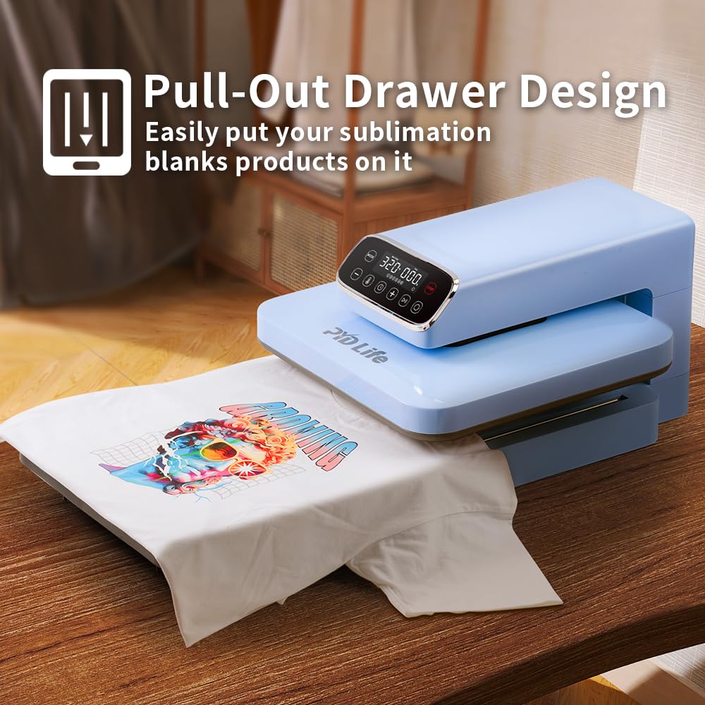 PYD Life 120 V Auto Heat Press Machine for T Shirts 15" x 15" Touch Screen Light Blue Smart Heat Press for Sublimation Blanks Ornaments Frames Bags Sublimation DTF Vinyl Printing PYD Life