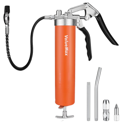 ValueMax Grease Gun, 6000PSI Heavy Duty Grease Gun Kit with 18inch Flexible Hose, 2 Extension Rigid Pipe, 2 Reinforced Couplers and 1 Special Sharp Nozzle, 14oz Load Capacity - WoodArtSupply