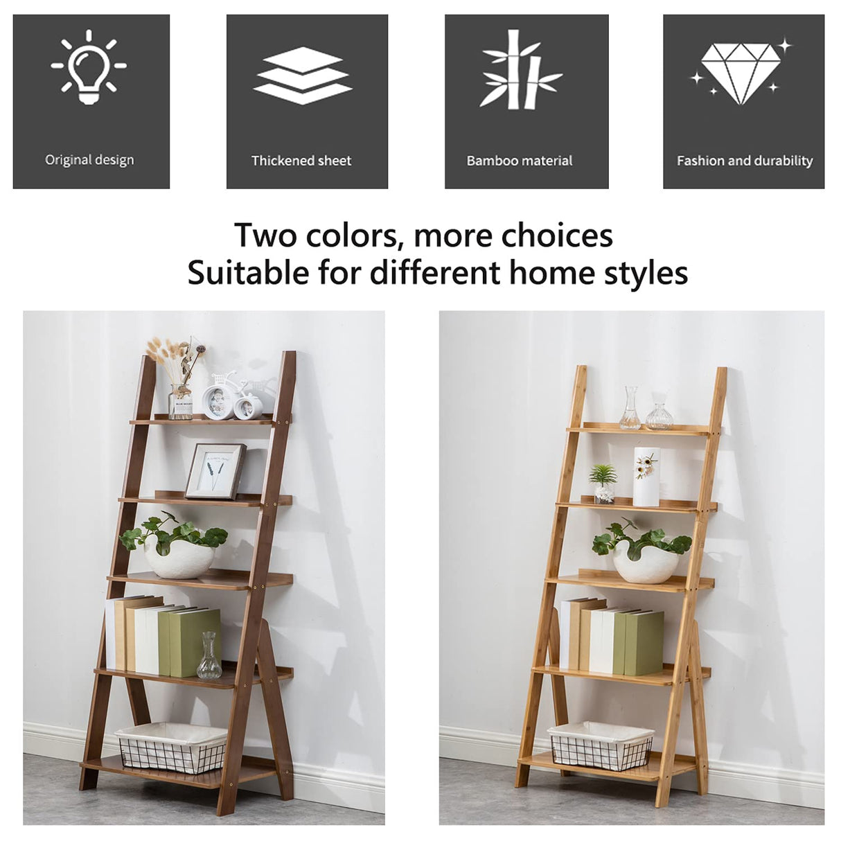 SOBIBO Ladder Shelf, 5-Tier Leaning Shelf, Free Standing Organizer Storage Shelves, Storage Rack Shelf for Office, Living Room, Nature SOBIBO