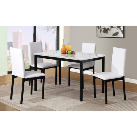 Roundhill Furniture 5 Piece Citico Metal Dinette Set with Laminated Faux Marble Top, White Table with White Chairs Roundhill Furniture