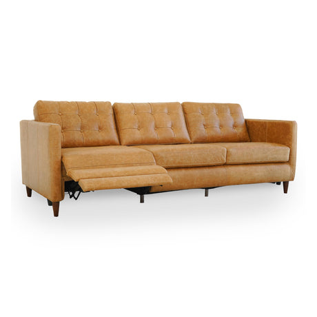 Ashcroft Furniture Co Brown Leather Reclining Couch Sofa - Mid Century Modern Button Tufted Left Facing Power Recliner Couches for Living Room, Apartment, Loft, and Office, Ludwig Ashcroft Furniture Co