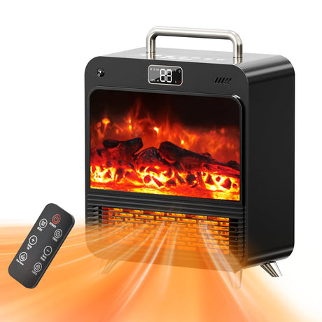Electric Fireplace Heater,1500W Portable Electric Space Heater with Realistic 3D Flame,Touch&Remote Control,PTC Fast Heating,3 Heating Modes for Indoor Use Home Office Christmas Decor Feculs Official