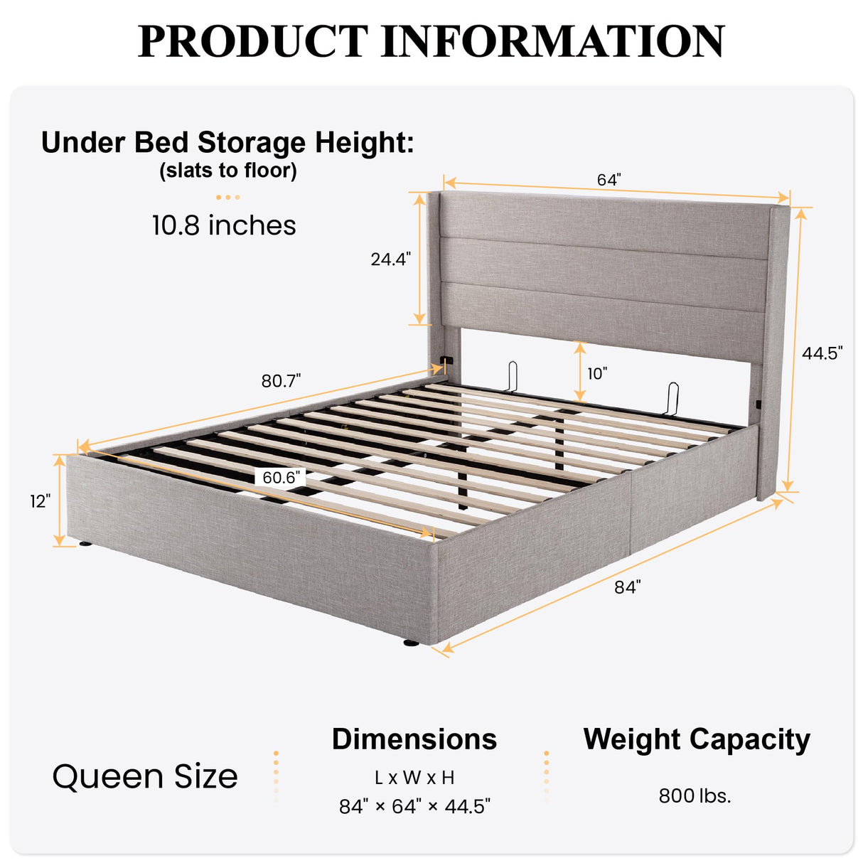 SHA CERLIN Queen Size Lift Up Storage Bed/Modern Wingback Headboard/Upholstered Platform Bed Frame/Hydraulic Storage/No Box Spring Needed/Wood Slats Support/Light Beige SHA CERLIN