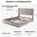 SHA CERLIN Queen Size Lift Up Storage Bed/Modern Wingback Headboard/Upholstered Platform Bed Frame/Hydraulic Storage/No Box Spring Needed/Wood Slats Support/Light Beige SHA CERLIN