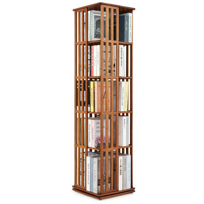 MoNiBloom 360 Degree Rotating Tall Bookshelf, 5 Tier Bookcase Corner Storage Organizer Display Shelf Rack Organizer for Home Office, Brown