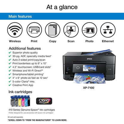 Epson Expression Premium XP-7100 Wireless Color Photo Printer with ADF, Scanner and Copier, Black, Small