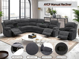 Manual Reclining Sofa Set with Drop-Down Table, Corduroy Sofa Sets, Living Room Furniture Sets, Modern Manual Recliner Sofa Sets with Storage Console for Living Room (Dark Grey, Sectional+Chair) AYCP Furniture
