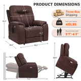 EONIX Triple Motor Lay Flat Power Lift Recliner Chair for Elderly, 400lbs Large Electirc Lift Chair for Living Room, Independent Adjustable Lumbar, Extended Footrest, Hidden Cup Holders, Dark Brown EONIX