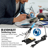 Soldering Iron Kit Electronics, 21-in-1, 90W LCD Adjustable Temperature Soldering Iron, 5pcs Soldering Iron Tips, Soldering Iron Stand, Desoldering Pump, Magnifier, Solder Wire, Tweezers, PU Carry Bag handskit