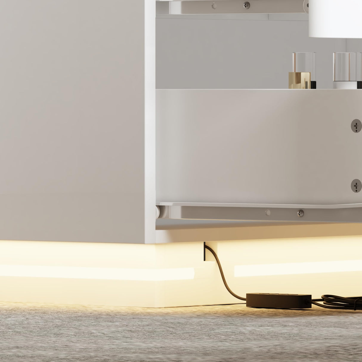 AGOTENI 63" W Closet Island with 16 Drawers, Glass Top & Lights, Modern Wooden Armoire Wardrobe Island with Drawer Organizers & Glossy Finish for Walk-in Closet Bedroom, White AGOTENI