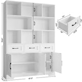 IRONCK Bookshelf with Drawers & Doors, Tall Bookshelf with Storage, Bookcase with Cabinets for Home Office, Living Room, White IRONCK