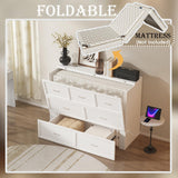 FUFU&GAGA Full Size Murphy Bed with Charging Station & Storage, Cabinet Bed Frame with Drawer, Folding Space Saving Murphy Beds Chest for Bedroom Guest Room Office, White, 76.4”L x 56.2”W x 40.9”H FUFU&GAGA