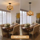 ZSDHXi Rattan Pendant Light Fixtures, 4-Light Boho Chandelier with Woven Drum Shade, Farmhouse Dining Room Ceiling Hanging Lamp, Small Wicker Coastal Pendant Lighting for Kitchen Island Hallway ZSDHXi