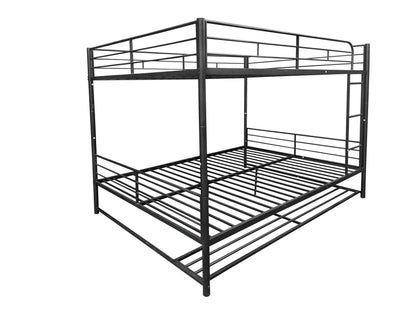 UOCFYK Metal Bunk Bed Queen Over Queen with Shelf and Guardrails,Convertible Bedframe,Queen Bunk Beds for Dorm,Bedroom,Guest Room,No Box Spring Needed, Black