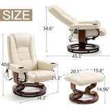 AVAWING Reclining Chair with Vibration Massage Faux Leather Recliner with Ottoman Swivel Wood Recliner Chairs for Living Room, Beige AVAWING