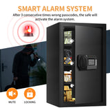 5.1 Cub Large Safes for Home Use Fire and Water Proof, Anti-theft Home Security Safe With Digital Keypad & 3 Removable Shelves and Led Light, Fireproof Safe Box for Documents Money Firearm Valuables Psisuvry