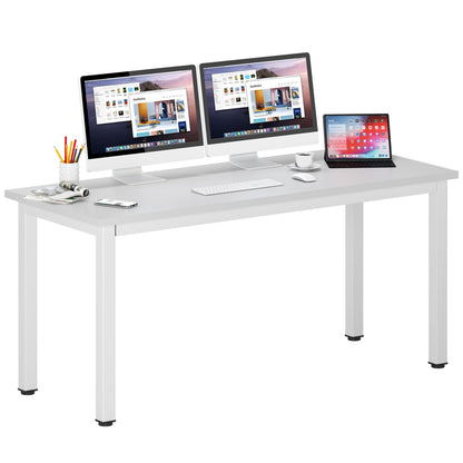 DlandHome 63 inches X-Large Computer Desk, Composite Wood Board School Desk, Decent and Steady Home Office Desk/Workstation/Table, BS1-160WW, White and White Legs, 1 Pack - WoodArtSupply