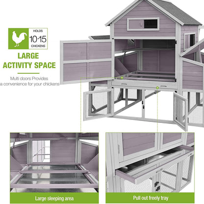 Chicken Coop 55ft² Large Chicken House with Run Wooden Hen House Poultry Cage with 6 Large Nesting Boxes,10-15 Chickens - WoodArtSupply