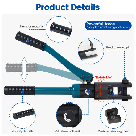 Muzata Upgraded Custom Cable Railing Crimping Tool Hydraulic Crimper Hydraulic Crimping Tool for 1/8" 5/32" 3/16" Stainless Steel Cable Railing Kit Wire Rope Swaging Kit with Wire Cutter CT01 Muzata