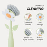 Vigar Florganic Daisy-Shaped Dish Brush, a Dish Brush with Handle, and a Dish Brush with Stand for Pot Scrubber, Kitchen Dishes, and Sink Cleaning Vigar